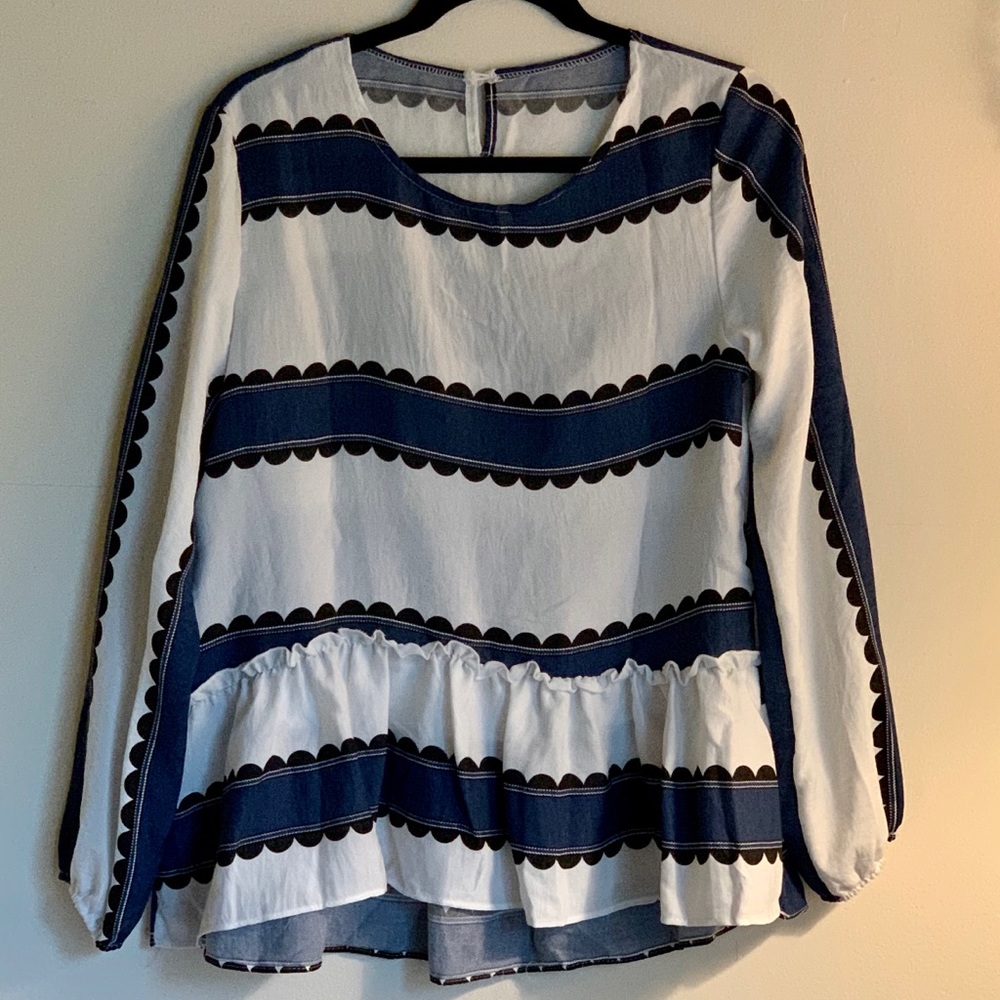 Peplum Blue and White Top